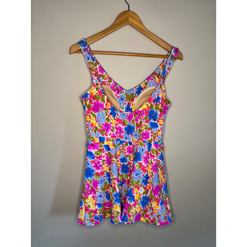 Vintage Floral Swim Dress Cottagecore Retro Skirted One Piece 12 - Picture 3 of 6